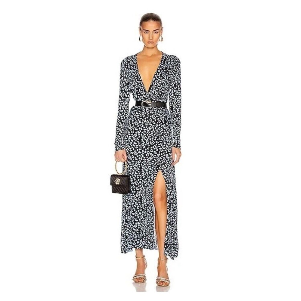 RIXO Anja Twist-Front Leopard-Print Silk-Blend Jersey Maxi Dress Size S